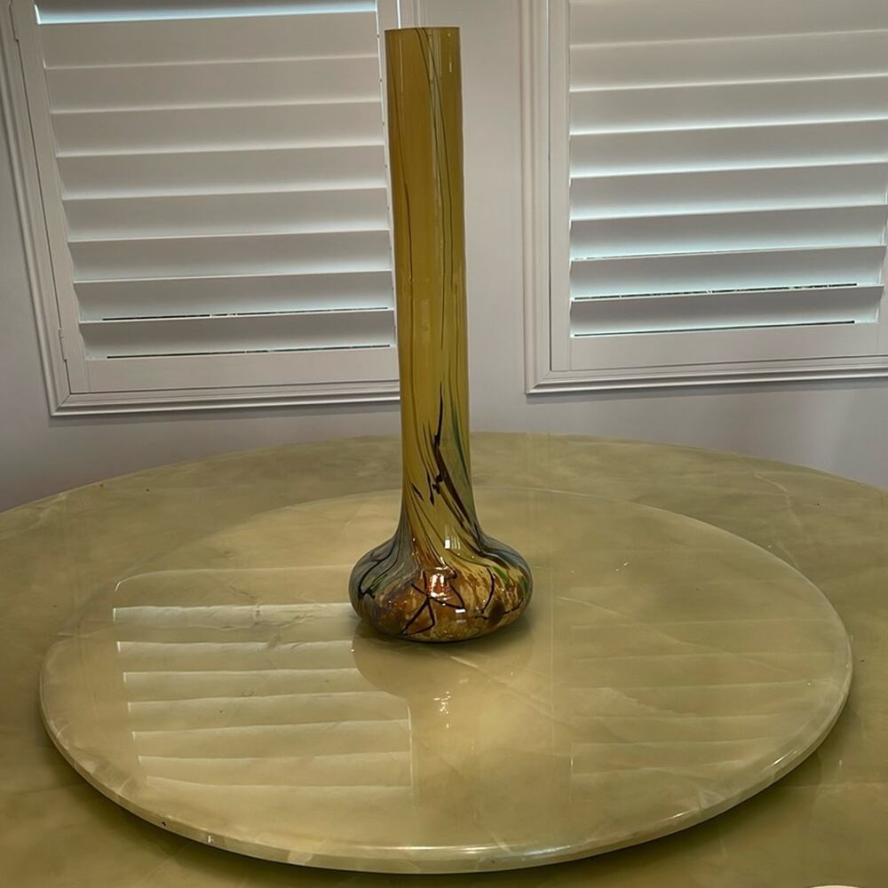 Handmade Blown Glass Vase Peacock Pattern Signed